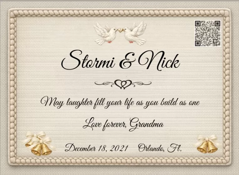 Personalized wedding quilt label for a daughter with a sentimental poem and scanable QR code Personalized wedding quilt label for a daughter with a sentimental poem and scanable QR code