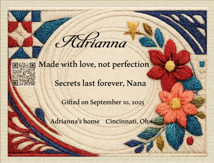 personalized quilt label to compliment your modern quilt Adrianna personalized quilt label to compliment your modern quilt Adrianna